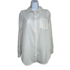 IRIS‎ SINGER Womens Size S Sheer White Button Up Shirt Long Sleeve Collared